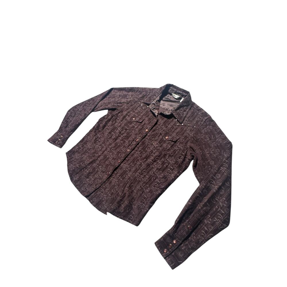 20X Western Shirt Womens L Brown Corduroy Floral Pearl Snap Front Long Sleeve - Picture 5 of 16